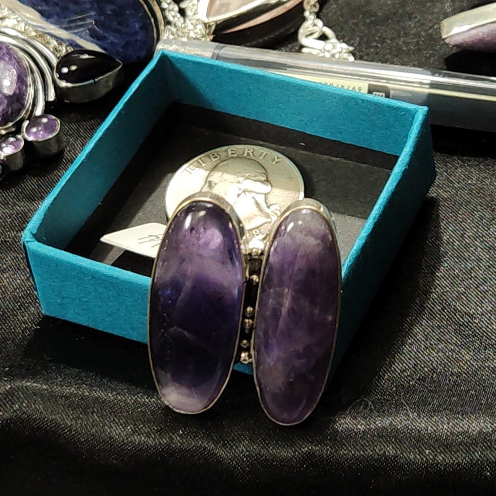 ~SIZE 9 1/2~ Elegant, Boho-Chic, 2- Stone, Purple Amethyst Women's Ring - Picture 5 of 5